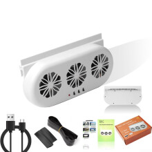 Solar Powered Car Window Exhaust Fan USB Rechargeable Air Circulation Cooling System with Three-Sided Suction Fan White