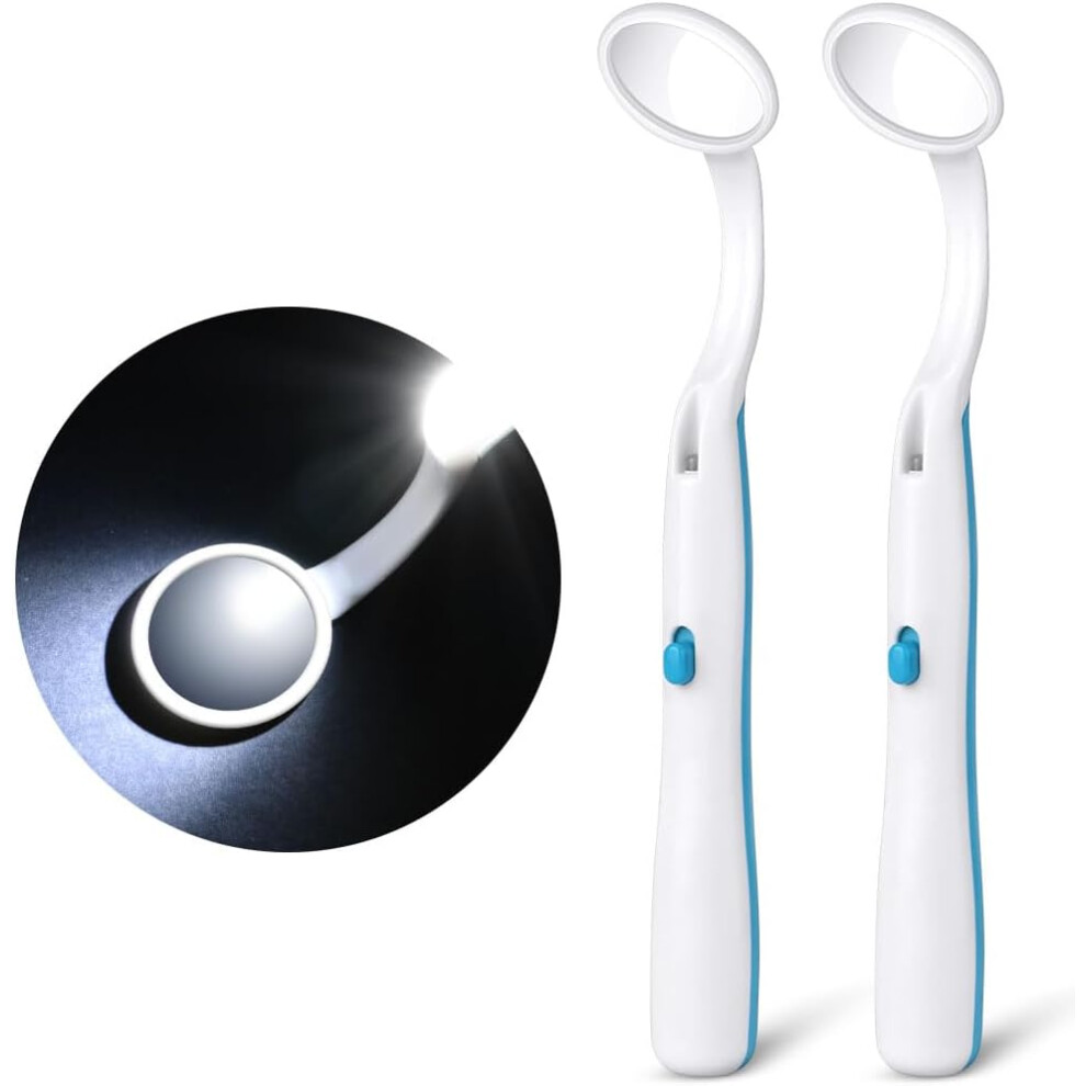 Blue/Light (*2) Dental Mirror With 2Pcs Dental Teeth Mirror, Anti Fo Mouth Tooth Mirror, Dental Inspection Mirror With Led For Oral Dental Care