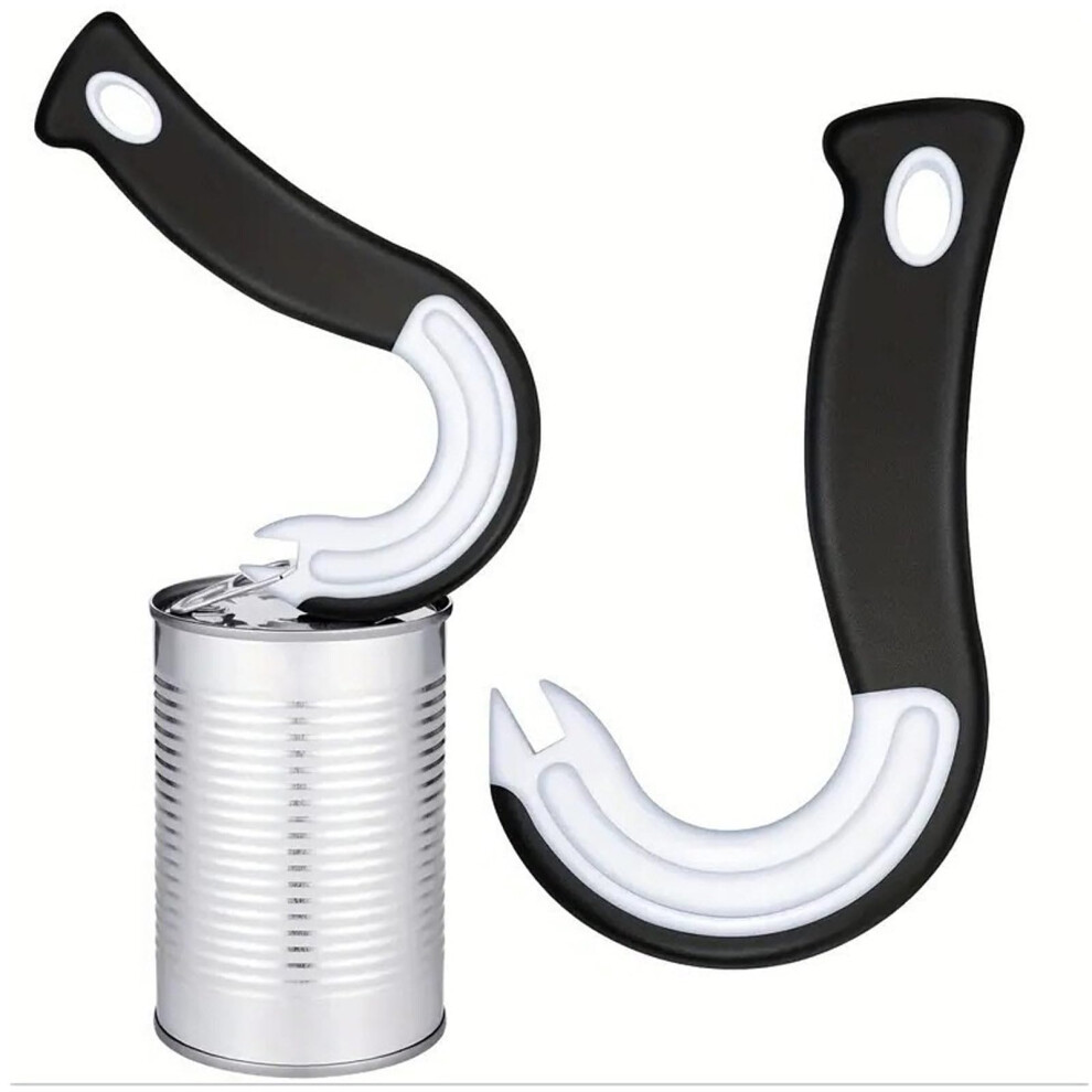 Black 2 Pcs J Shaped Can Opener For Arthritis Hands, Manual Tin Opener With Locking Rings, For Weak Hands