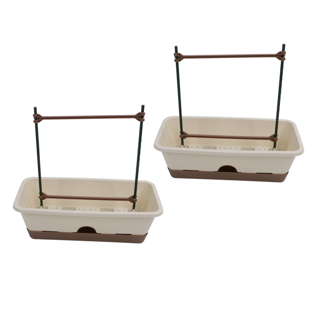 2pcs White Balcony Planter Box with Double Layer Trellis 46cm-image-OPC-PKDQ8WG-NEW