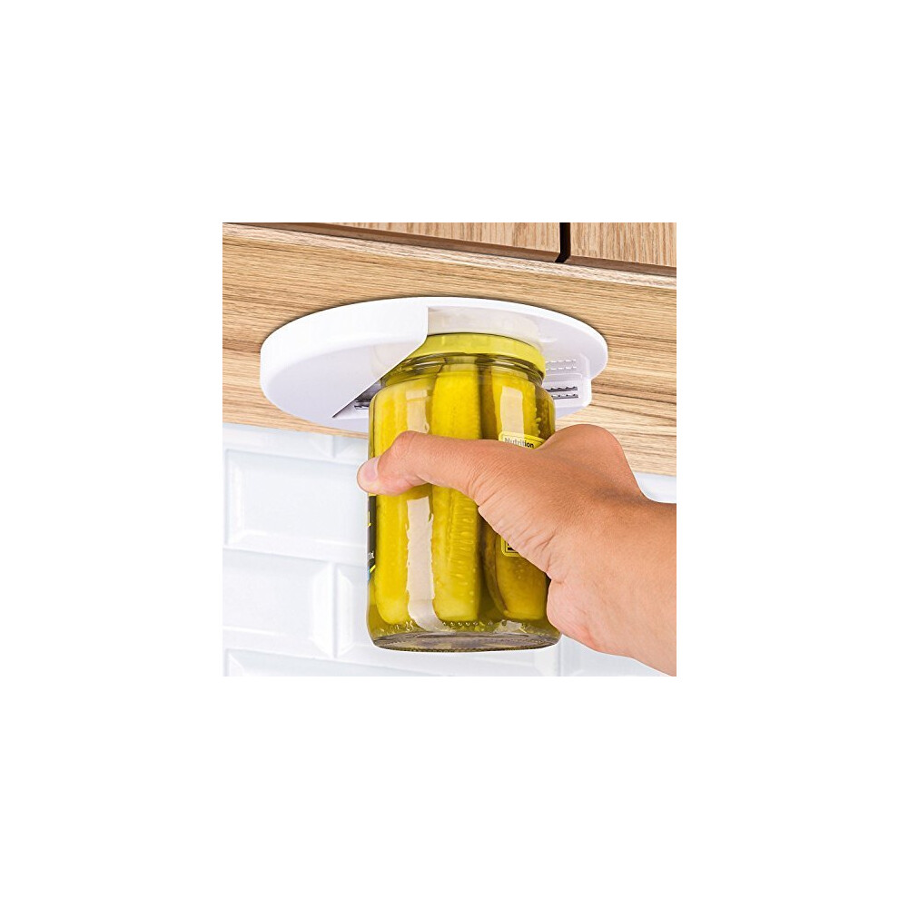 White Arthritis Glass Jar Opener Under Cabinet Tool For Elderly, Non-Slip Gripper, Easy Lid Remover Gadget