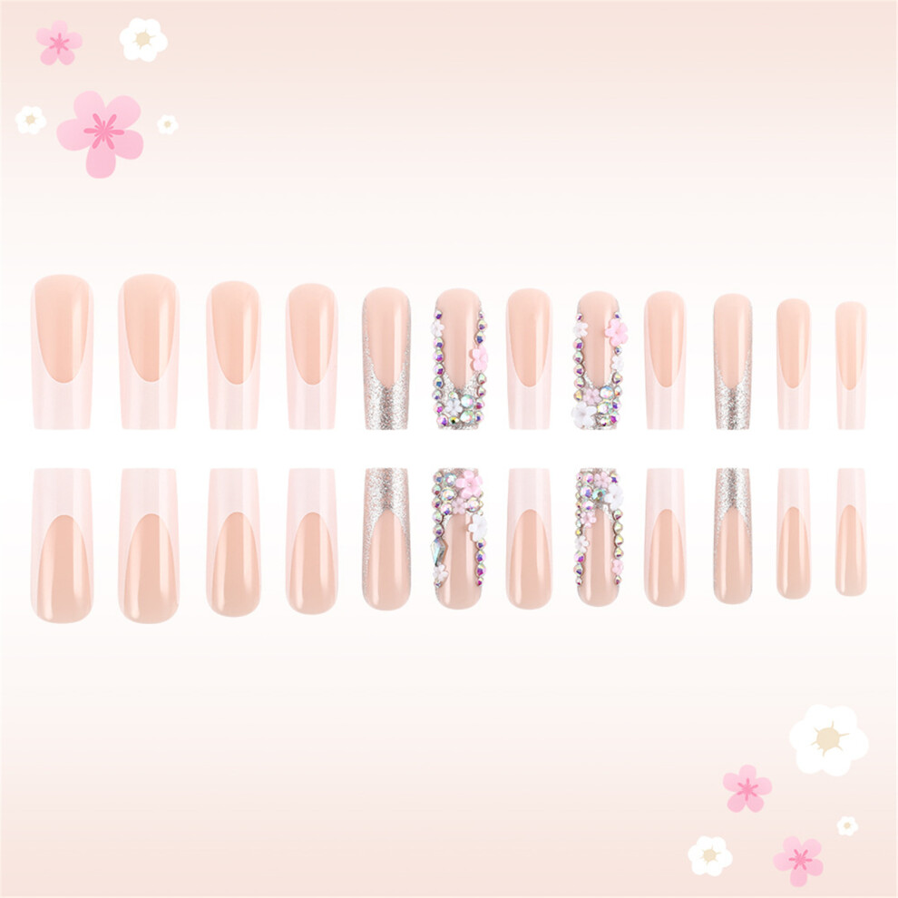 24 Pieces Press on Nail French Tip False Nail Square Artificial
