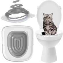 (Grey) Cat Toilet Trainer - Reusable Plastic Training Package, Clean Kit for Cats Using Toilets, Convenient and Easy to Clean