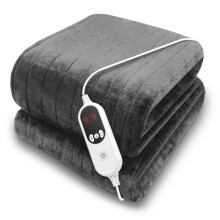 Purus Grey Deluxe Electric Heated Throw 160x120cm, Soft Fleece, 9 Heat & 12HR Timer Settings, Washable