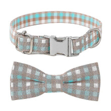 Dog Circle Pet Bowknot Plaid Pet Collar Cotton Alloy Buckle Dog Collar