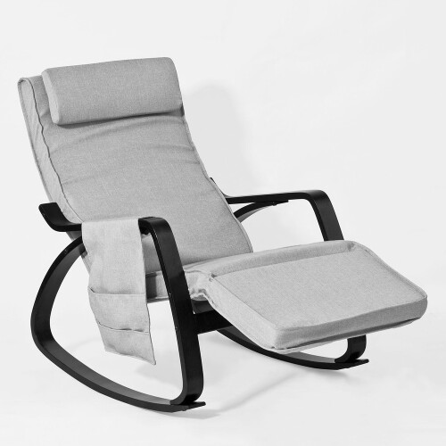 SoBuy Fauteuil à Bascule Gris avec Repose-Pieds 2