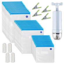35PCS Vacuum Food Storage Bag Reusable Vacuum Sealer Bags 3 Sizes with 1 Hand Pump 4 Cooking Clips 4 Sealing Clips Sous Vide Bags for Vegetable Fuit M