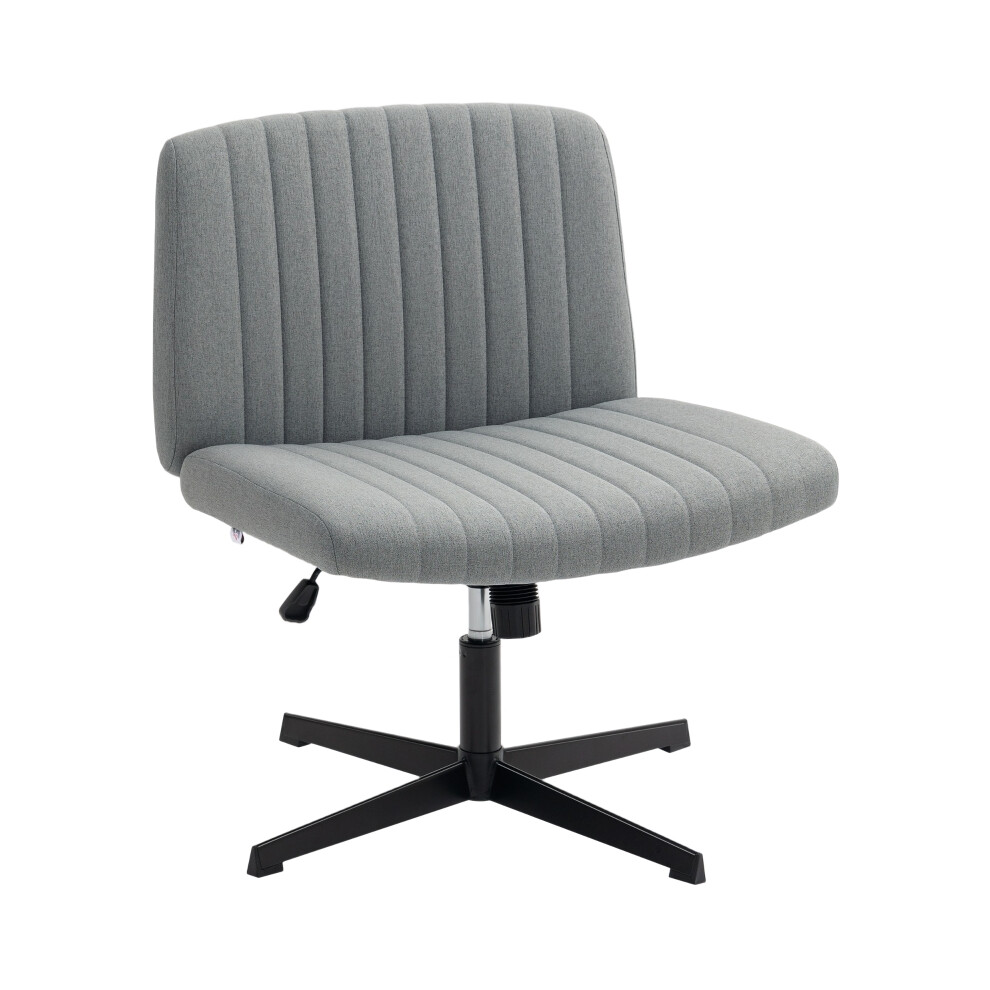 Desk Chair Grey Linen Fabric Armless Swivel Office Seat with Wide Cushioned Seat Tilt Function & Height Adjustment-image-OPC-PKDQV59-NEW