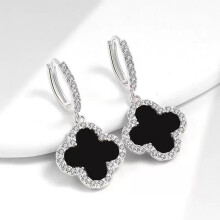(Silver) Exquisite micro-inlaid earrings with a niche design exude a sense of sophistication. Golden full-diamond four-leaf clover ear buckles