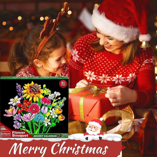 Calendrier De L'Avent 2025 Avec Blocs De Construction, Fleurs, 24 Jours