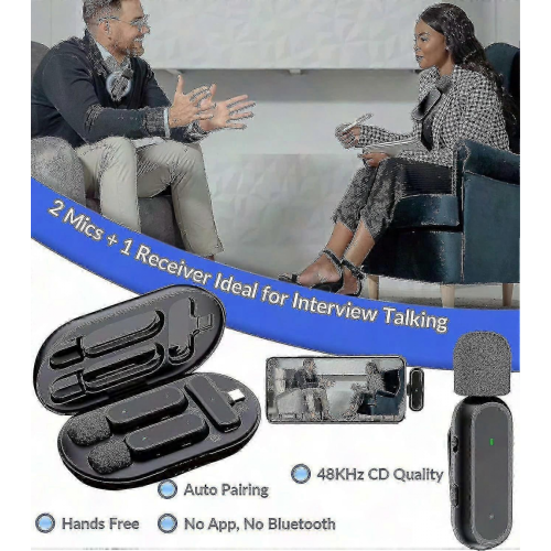 2 Wireless Lavalier Microphones for Android with Battery Case - Cordless Mic System 2