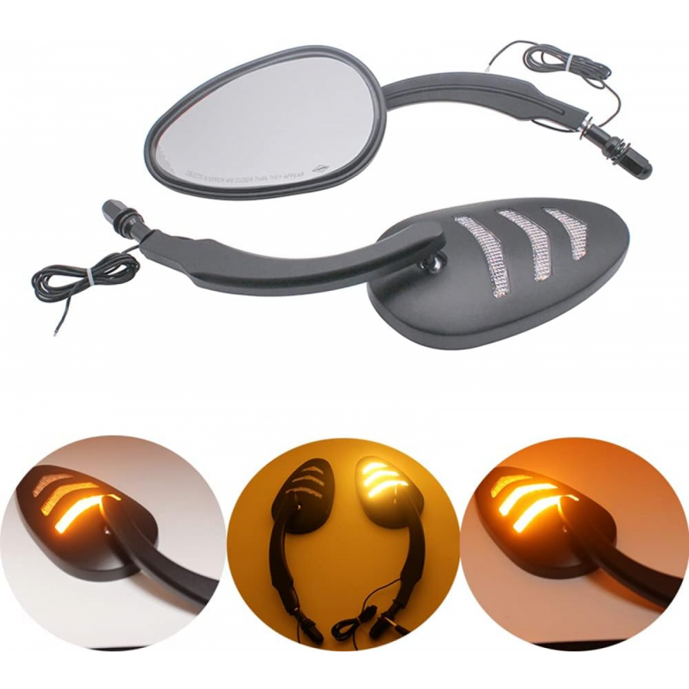 Motorcycle Rearview Mirror With Sequential Integrated Arrow Led Turn Signal Compatible With Harley-Davidson Bobber Cruiser Light 6942442580495