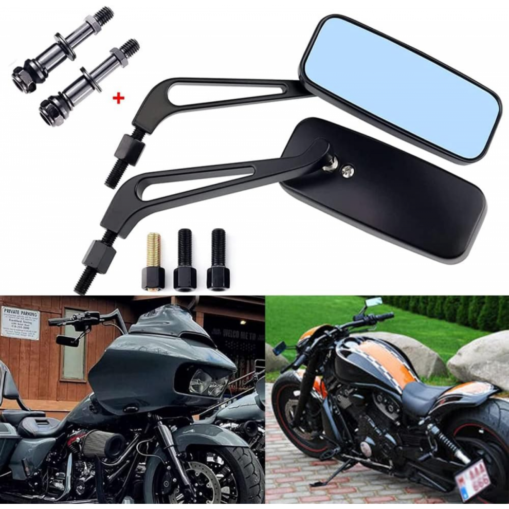 Motorcycle Rectangle Rear View Side Mirrors, 8Mm/10Mm, Compatible With Cruiser Chopper Honda Yamaha Suzuki Black 6942442580815