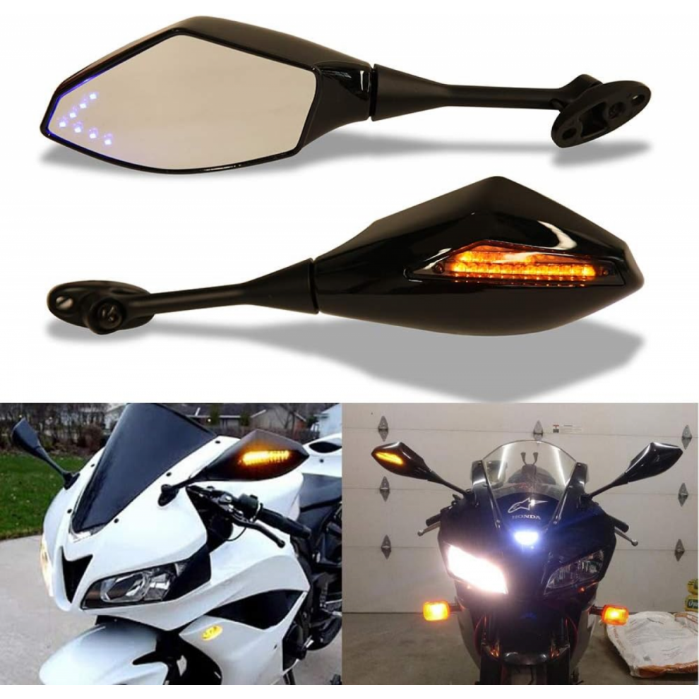 Motorcycle Rearview Side Mirrors With Led Turn Signal, Compatible With Honda Cbr 1000Rr 600Rr 250R, Suzuki Gsxr600 Gsxr750 6942442581058