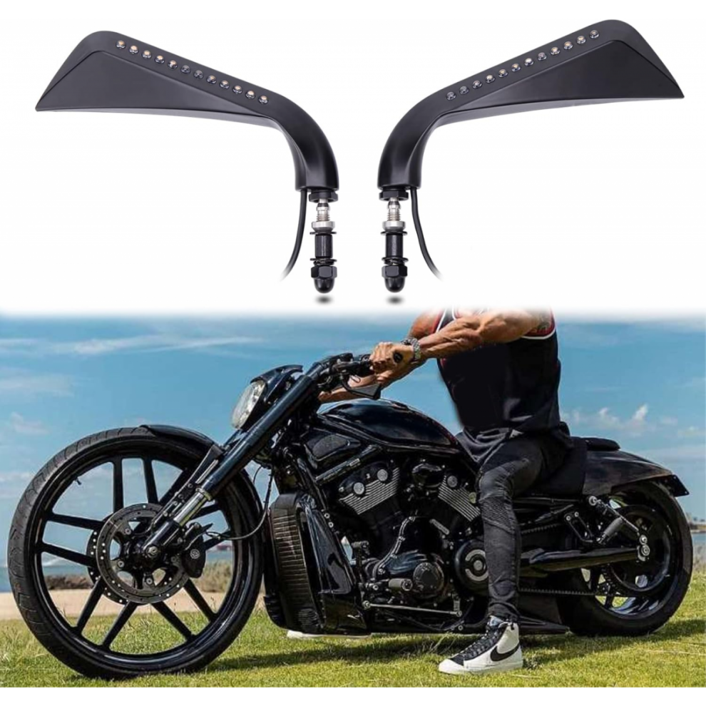 Black Motorcycle Handlebar Rear View Side Mirrors with Turn Signal, 8mm Compatible with Road King, Sportster, Street Glide, Electr-image-OPC-PKDQXHT-NEW