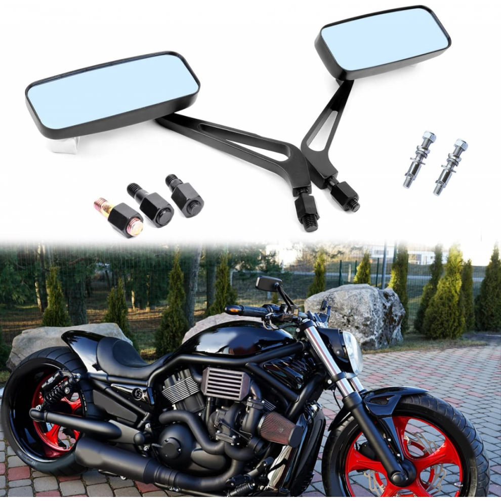 Black Motorcycle Rectangle Handlebar Rearview Mirrors, 8mm/10mm, For Harley Softail, Sportster, Chopper, Bobber-image-OPC-PKDQXDT-NEW