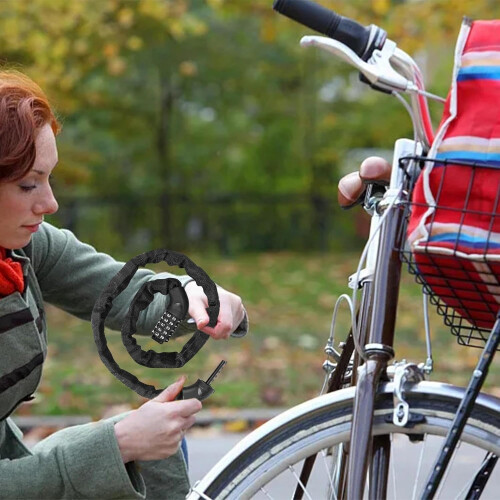 Cycle Chain Lock with Protective Fabric Wrap, Secure Combination Code, Heavy-Duty Lock for Bikes, Adjustable Size 2