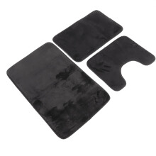 Black 3 Pc Bathroom Rug Set Water Absorbent &amp; Non-Slip Protection