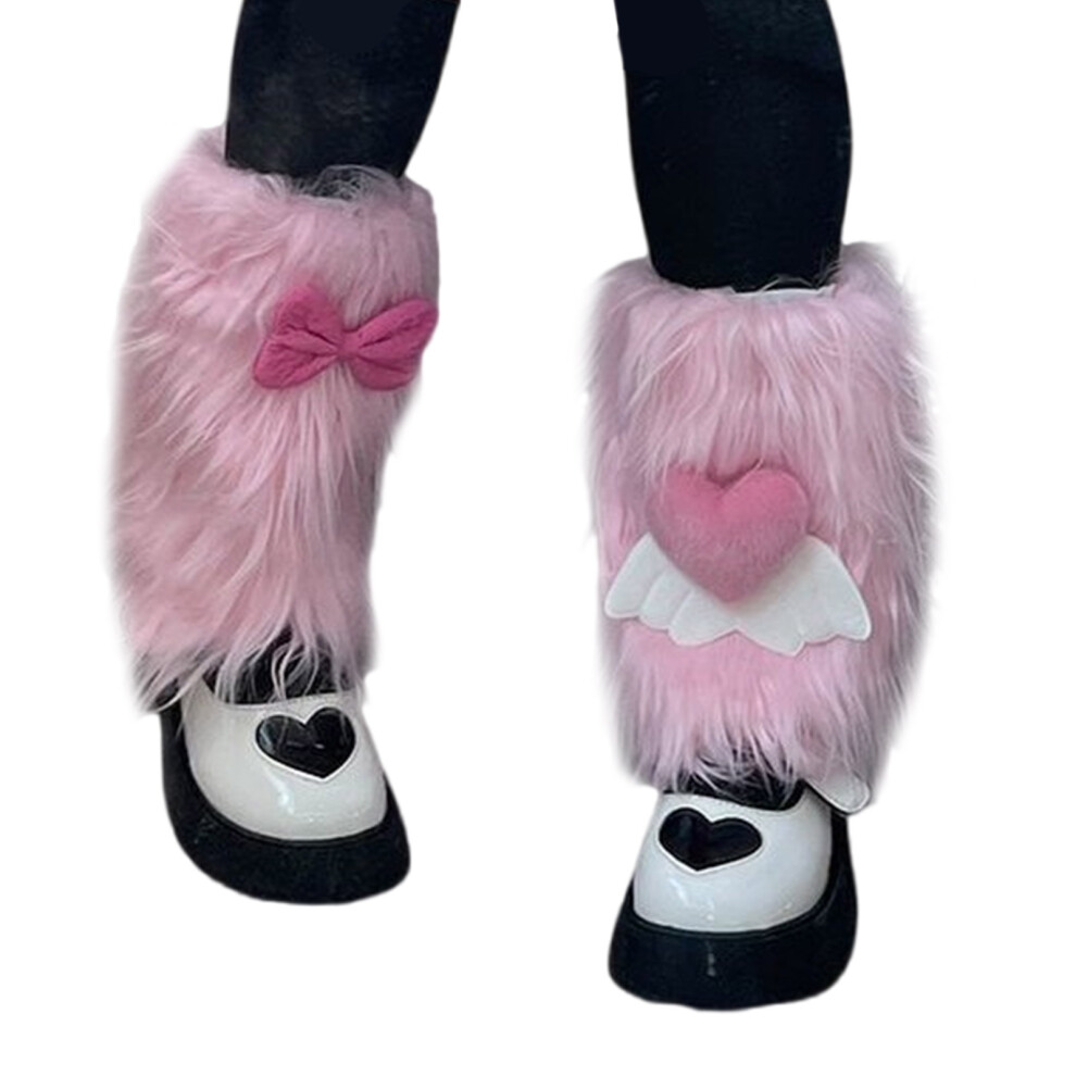 Fuzzy Leg Cover Cute 3D Heart and Bows Thick Plush Leg Warmer-image-OPC-PKDR6WP-NEW