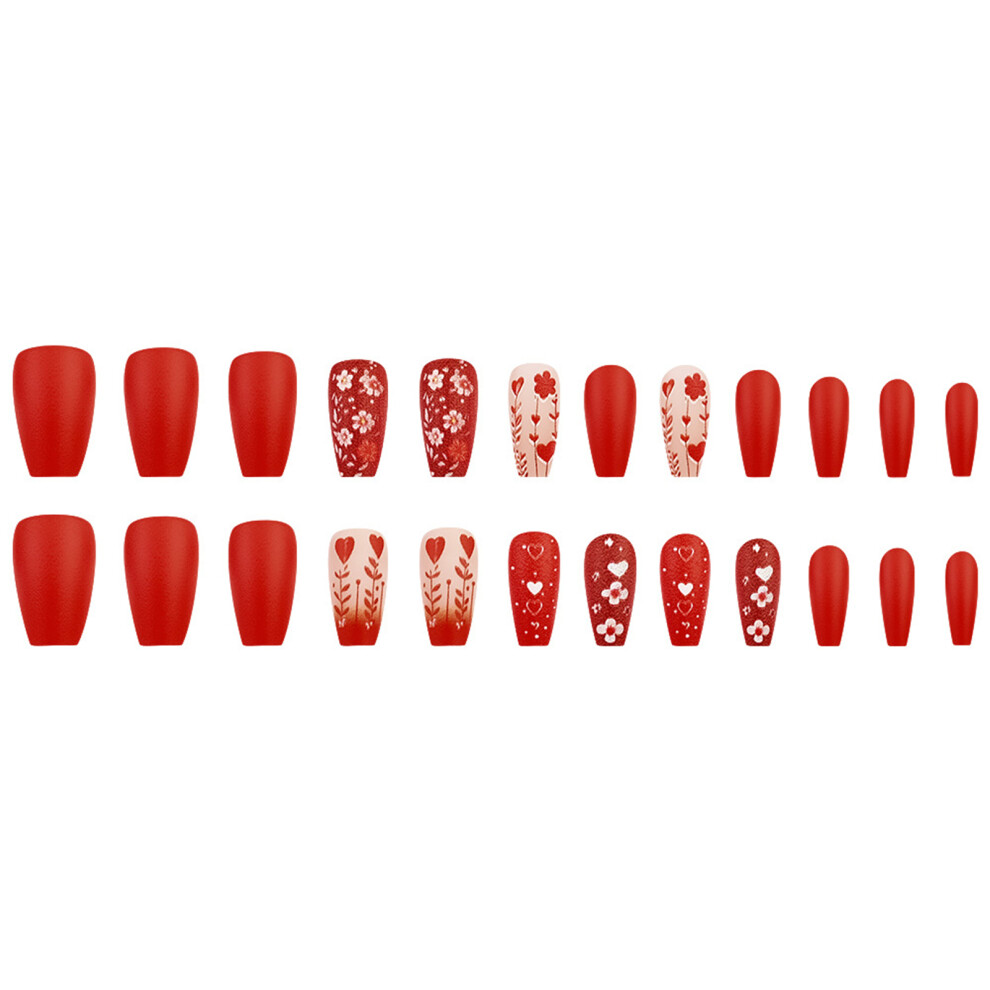 24x Valentines Day Press On Nail Flowers Acrylic Nail Heart