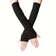 (Black) Women's Long Anime Manga Arm Warmers (Black/White Striped),Elastic Wrist & Elbow Cuff Gloves-Like Sleeves for Winter Sports, Cosplay, Casual Wear