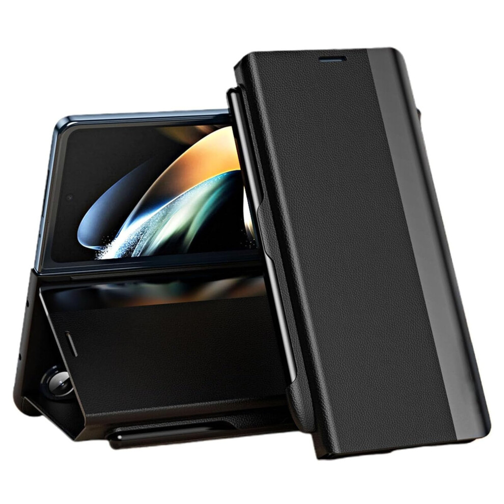 Luxury Electroplated Leather Magnetic Phone Case With Stand And Pen Slot For Galaxy Z Fold 5 Black 6038364257093
