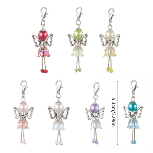 7pcs Elegant Angel Wing Pendant Accessories Featuring Pearls And 2