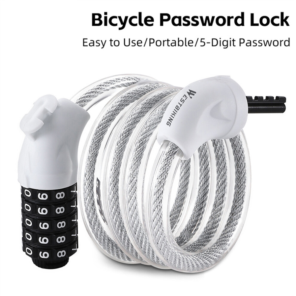 Bike Steel Cable Lock with 5-Digit Password, 1.20m, Black or White-image-OPC-PKDR88T-NEW