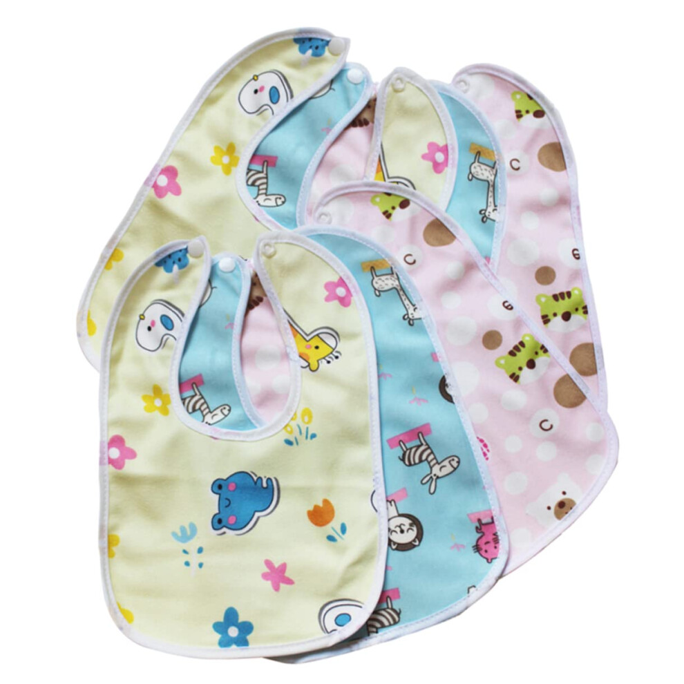 Infant Drool Bib Cotton Saliva Catcher 6 Pack Cartoon Style Baby Bibs for Eating and Teething 100% Cotton