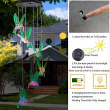 Wind Chimes, Hummingbird - shaped Hanging Decor with Solar - powered LED Lights, Outdoor Decoration for Garden and Patio