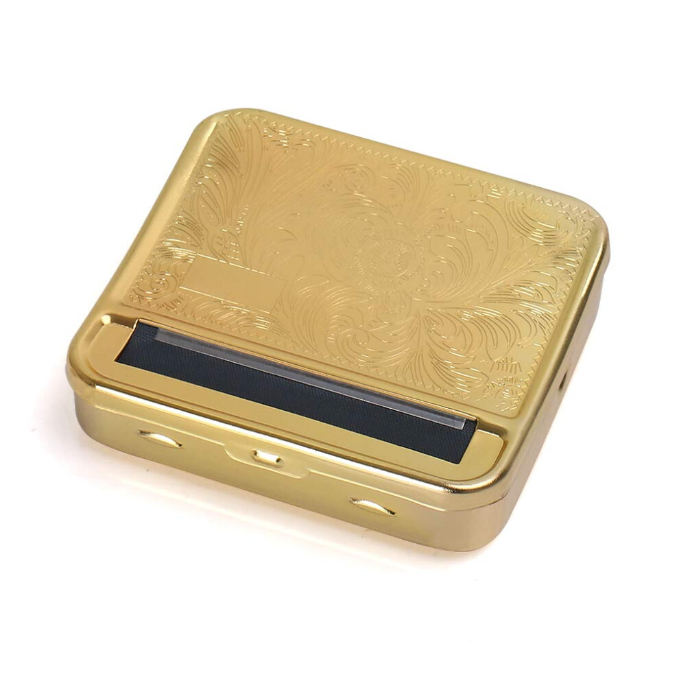 Gold Automatic Rolling Box, Cigarette Rolling Machine Portable Metal Box For Rolling Tobacco, Smoking Roller And Storage Case (Gold)