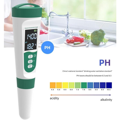 Water Quality Test Pen EC Acidity pH Meter TDS Salinity Multi-Parameter Tester Digital Model for Home and Lab Use 2