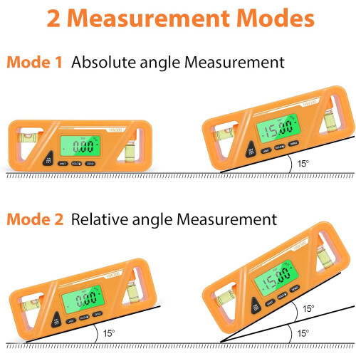 Digital Angle Meter Inclinometer with LCD Display Backlight for Absolute and Relative Measurement Orange 2