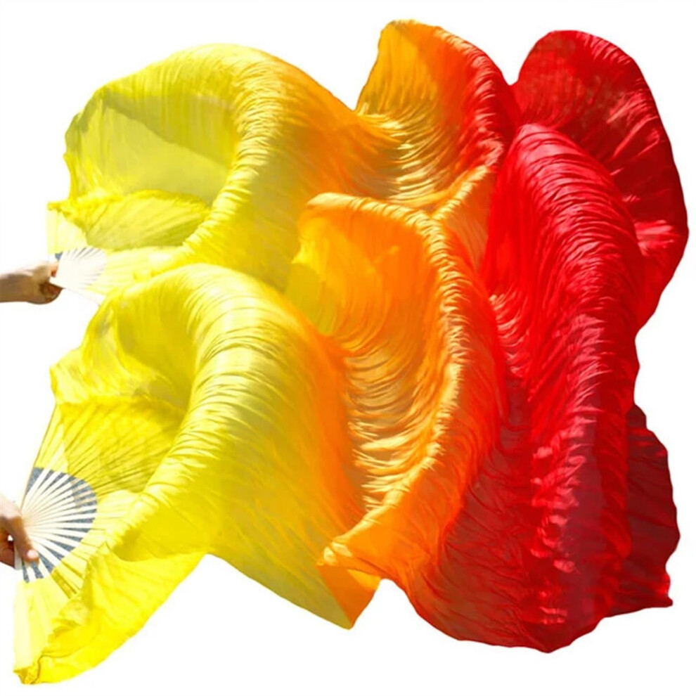 Belly Dance Bamboo Fan Long Silk Fans 180cm Pair, Imitation Silk for Women's Dance Performance