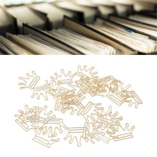100 piezas de clips de papel de hierro con forma de corona, dorados