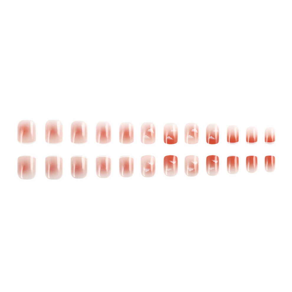 24 Pcs White French Tip Stick On Nail Gradient False Nail Short