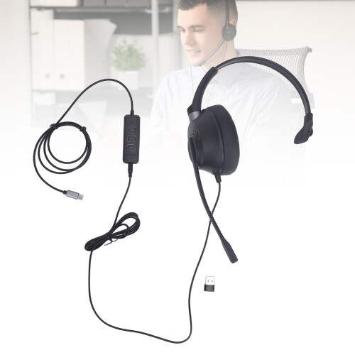 Monaural USB C Headset with Microphone, Black, Adjustable Volume 2