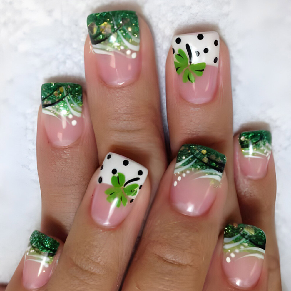 24x Saint Patricks Day Press On Nail Shamrocks Acrylic Nail