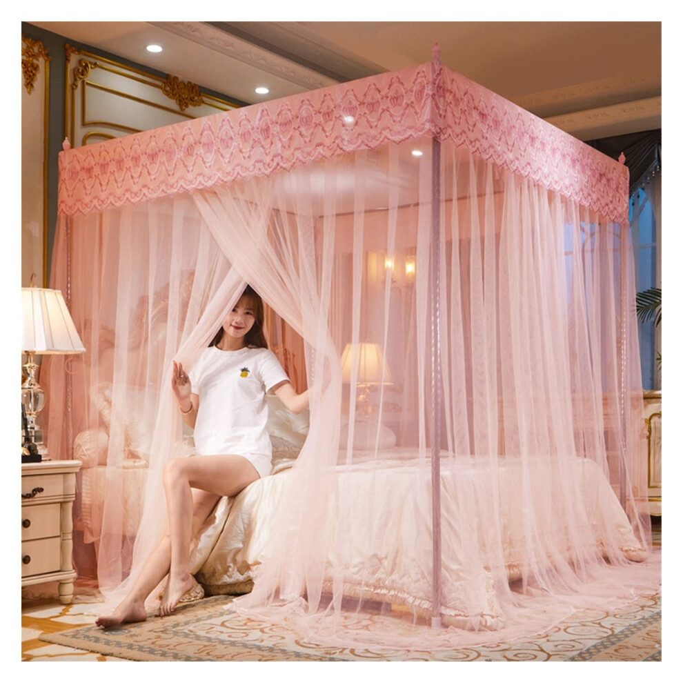 4 Corners Lightproof Bed Curtain Canopy for Girls, Mosquito Net Drapes, Jade Color, 180x220cm Size
