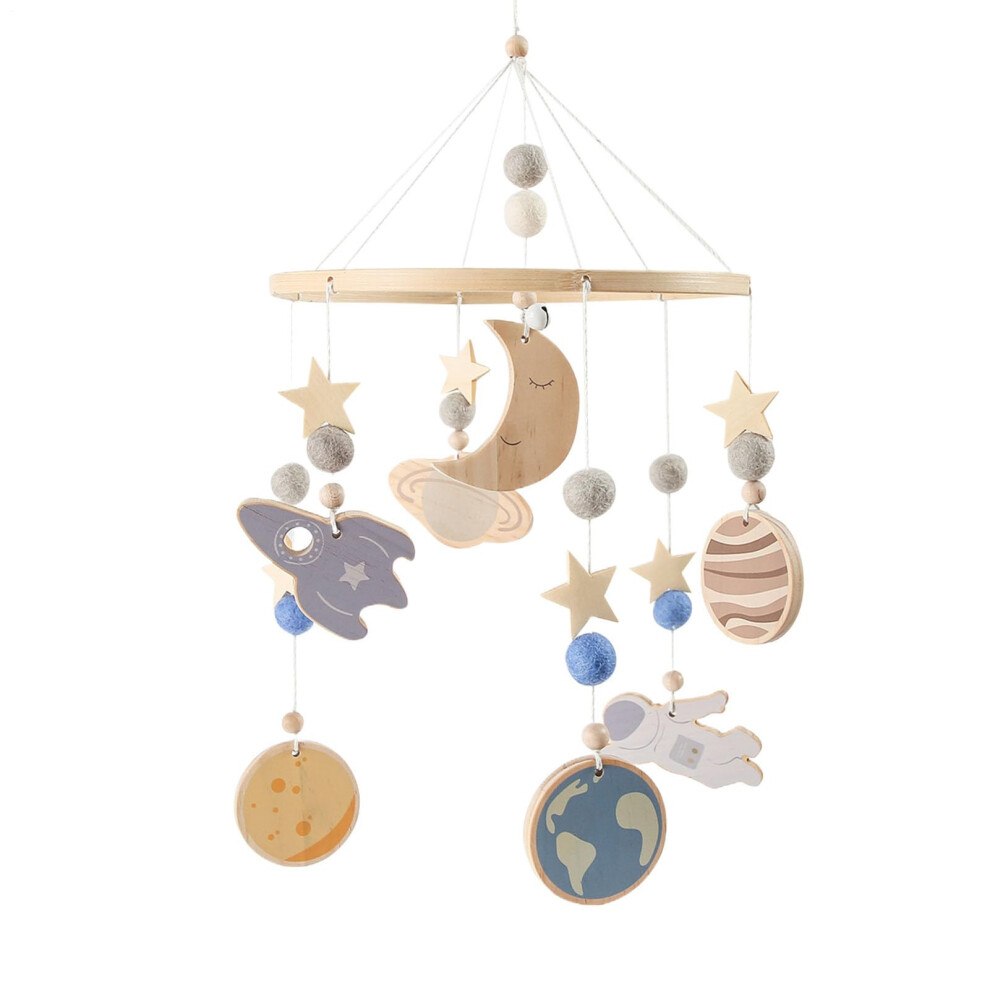 Baby Mobile for Crib - Wooden 360 Degree Rotating Spaceship Planet Nursery Decor for Sleep and Travel