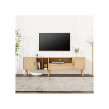 TV-meubel - MUVOE - 180 cm - 2 deuren van rotan - 1 lade - Massief hout