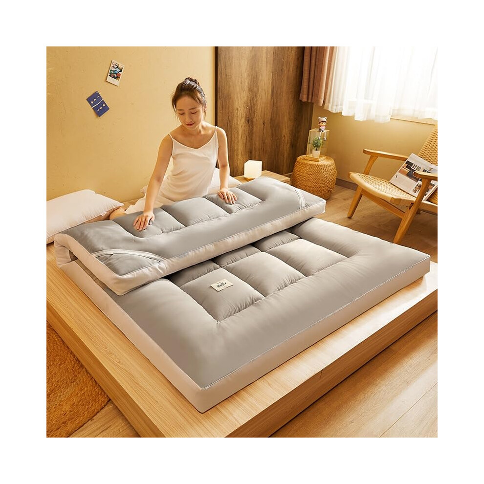 Skin-Friendly Thickened Japanese Futon Mattress Grey 90x200cm Foldable Non-Slip Breathable Full-Size Sleeping Pad for All Seasons-image-OPC-PKDRW2D-NEW