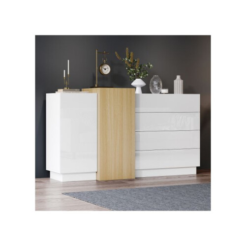 Buffet blanc brillant, meuble de rangement simple et moderne en bois 2
