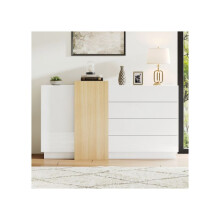 Buffet blanc brillant, meuble de rangement simple et moderne en bois