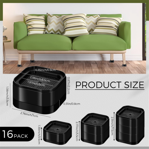 Furniture Risers Adjustable Bed Risers 1.38In Raising Blocks 16 Pcs 2