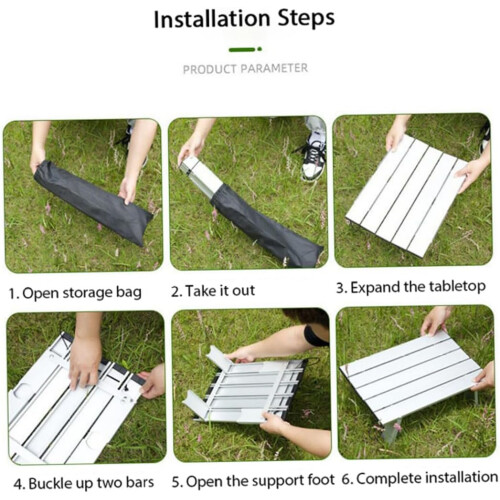 Folding Portable Camping Table - Compact Aluminium Picnic Table for Travel, Lightweight Silver Design, Easy Setup 2