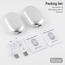 (Silver) 2 Pack Rechargeable Hand Warmers Usb Power Bank Electric Pocket Heater Warmer
