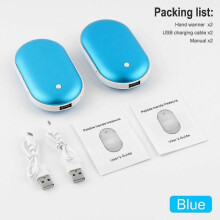 (Blue) 2 Pack Rechargeable Hand Warmers Usb Power Bank Electric Pocket Heater Warmer