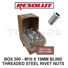 RESOLUT Box Of 500 - M10 X 19MM Blind Threaded Steel Rivet Nuts 9269