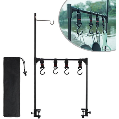 Concave And Convex Folding Camping Table With Hanging Pots, Tableware, Aluminum Alloy Lamp Rack, Single-Layer Storage 2